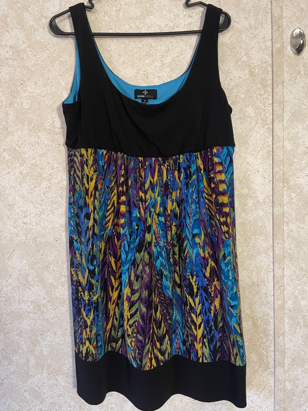 Ronni Nicole Black Multi Color Artsy Tank Mini Poly Stretch Dress
